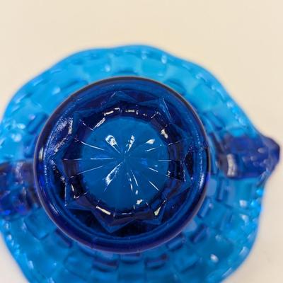 Cobalt Blue Wicker Basket Weave Candy Trinket Dish