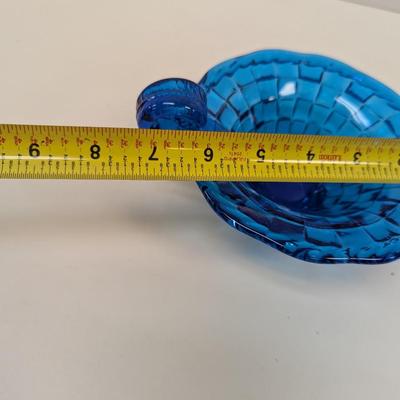 Cobalt Blue Wicker Basket Weave Candy Trinket Dish