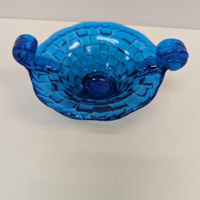 Cobalt Blue Wicker Basket Weave Candy Trinket Dish