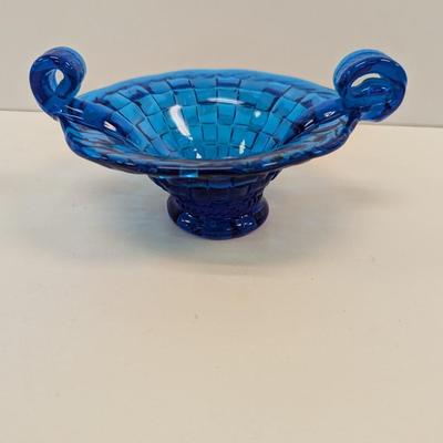 Cobalt Blue Wicker Basket Weave Candy Trinket Dish
