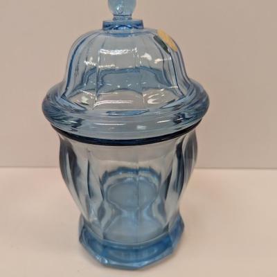 Vintage Indiana Glass Azure Blue Lidded Candy Dish