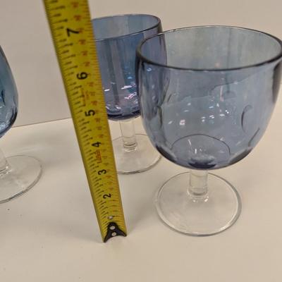 Vintage Bartlett Collins Iridescent Light Blue Purple Thumbprint Goblets