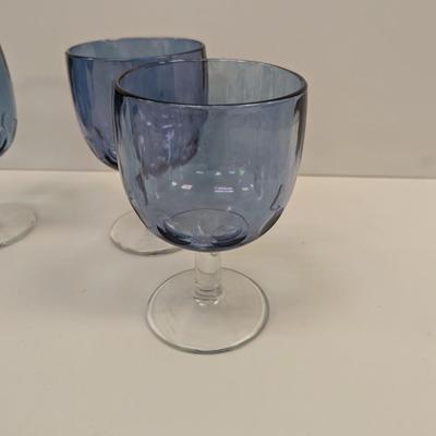 Vintage Bartlett Collins Iridescent Light Blue Purple Thumbprint Goblets