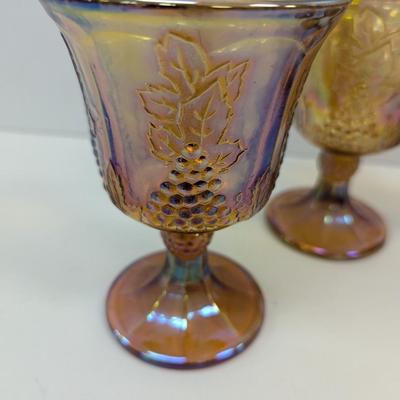 Vintage Indiana Golden Harvest Gold Carnival Glass Wine Goblets