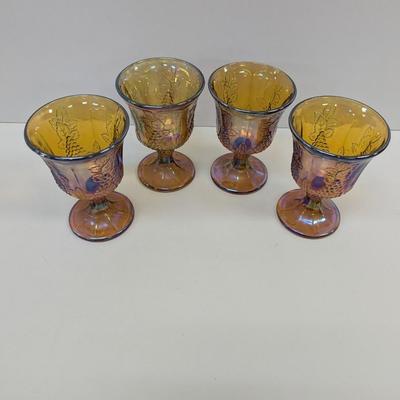 Vintage Indiana Golden Harvest Gold Carnival Glass Wine Goblets