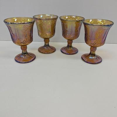 Vintage Indiana Golden Harvest Gold Carnival Glass Wine Goblets