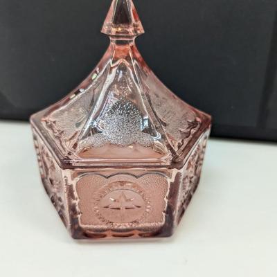 Indian Tiara Pink Glass Colonial Eagle & Star Covered Candy Dish