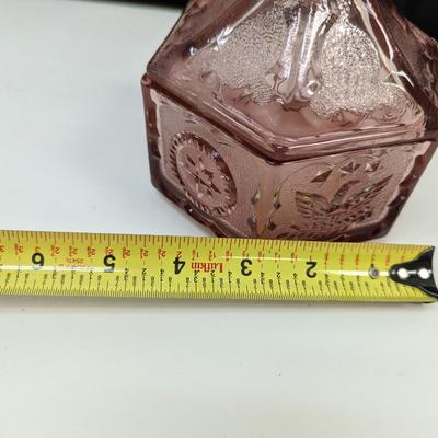 Indian Tiara Pink Glass Colonial Eagle & Star Covered Candy Dish