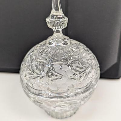 Vintage Lead Crystal Etched Pedestal Lidded Candy Dish
