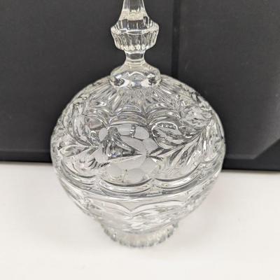 Vintage Lead Crystal Etched Pedestal Lidded Candy Dish