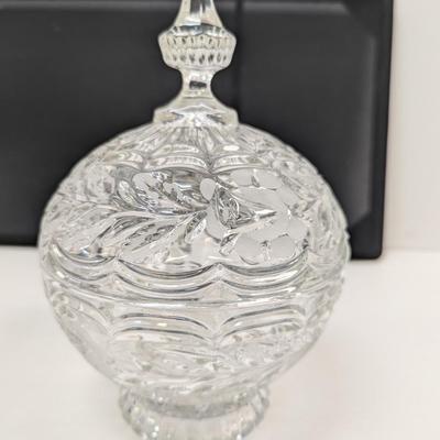Vintage Lead Crystal Etched Pedestal Lidded Candy Dish