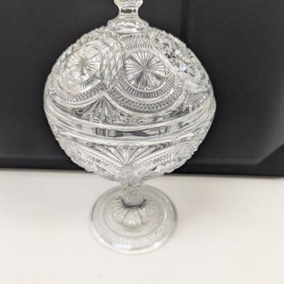 Vintage Lead Crystal Etched Pedestal Lidded Candy Dish