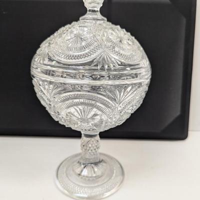 Vintage Lead Crystal Etched Pedestal Lidded Candy Dish
