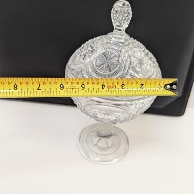 Vintage Lead Crystal Etched Pedestal Lidded Candy Dish
