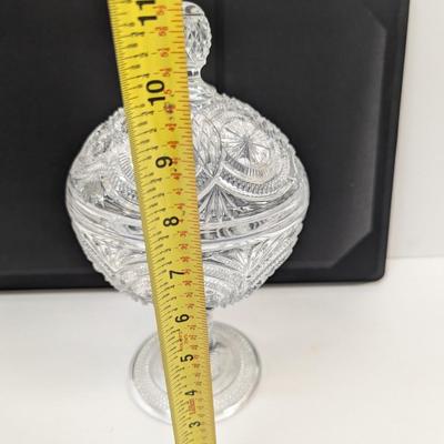 Vintage Lead Crystal Etched Pedestal Lidded Candy Dish