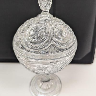 Vintage Lead Crystal Etched Pedestal Lidded Candy Dish