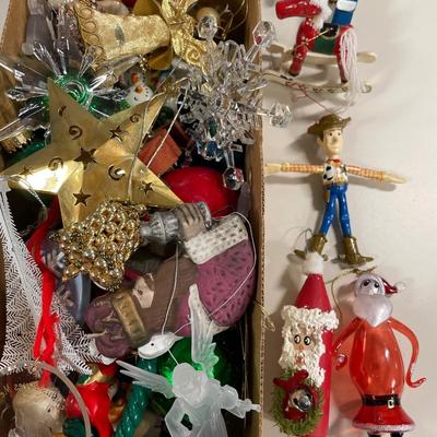 Box of Christmas ornaments