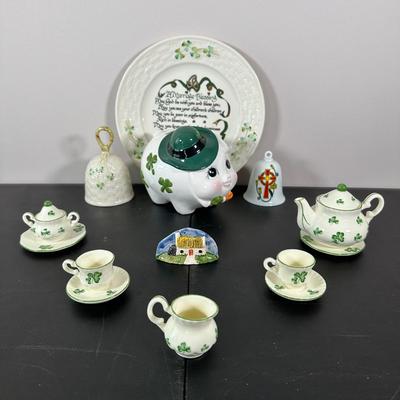 LOT 3K: Vintage Lefton Irish Piggy Bank, Tea Set & More
