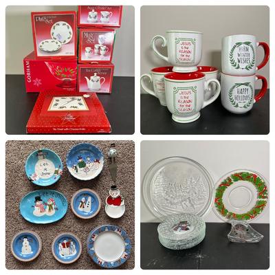 LOT 19L: Christmas Themed Kitchen Decor, China, Glass & More - Gorham, Sakura, Spectrum & More