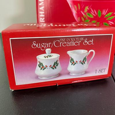 LOT 19L: Christmas Themed Kitchen Decor, China, Glass & More - Gorham, Sakura, Spectrum & More