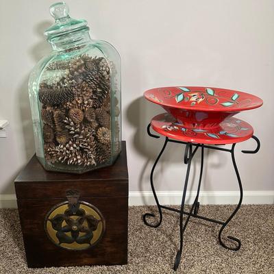 LOT 42L: Beautiful Home Decor - Plant Stand, Glass Jar & More