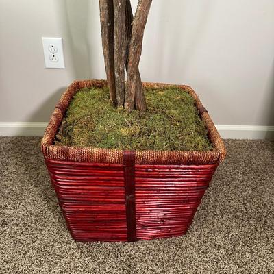 LOT 43L: Large Faux Plant w/ Bronze Color Floor Lamp