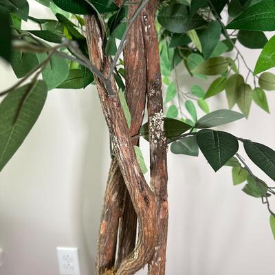 LOT 43L: Large Faux Plant w/ Bronze Color Floor Lamp