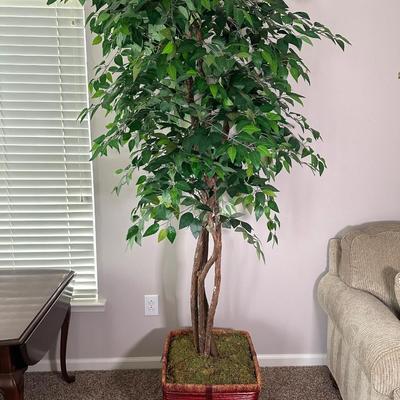 LOT 43L: Large Faux Plant w/ Bronze Color Floor Lamp