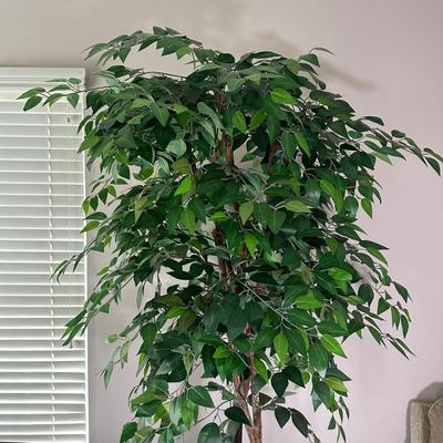 LOT 43L: Large Faux Plant w/ Bronze Color Floor Lamp