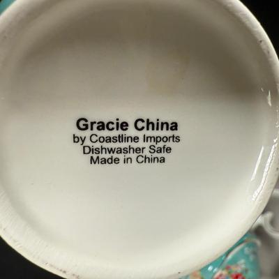 LOT 61K: Gracie China by Coastline Imports Teapots - one w/ Matching Sugar Bowl & Creamer, one w/ Matching Teacups & Saucers