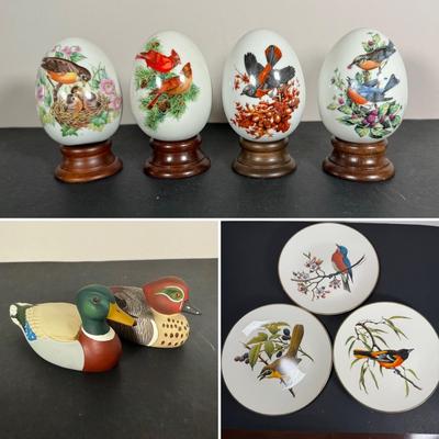 LOT 62D: Avon Bird Collection - Eggs w: Wooden Pedestals, Don Eckelberry Plates & Duck Figurines