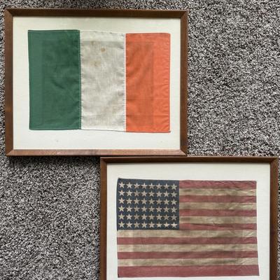 LOT 65L: Framed Vintage Flags - 48 Star US Flag & Ireland Flag