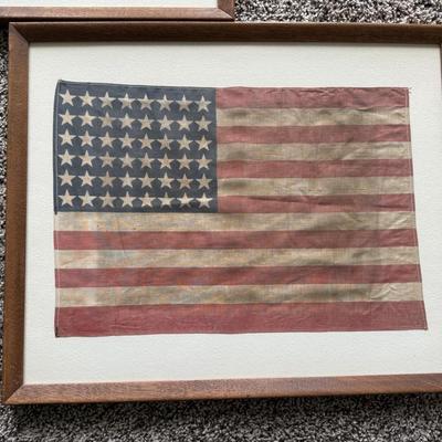 LOT 65L: Framed Vintage Flags - 48 Star US Flag & Ireland Flag