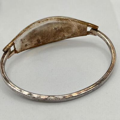 LOT 86J: Two Cuff and One Hinged Bangle Bracelet Inlay Gemstone Mexico