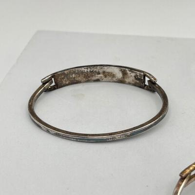LOT 86J: Two Cuff and One Hinged Bangle Bracelet Inlay Gemstone Mexico