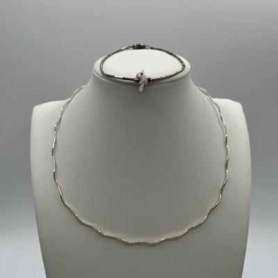 LOT 89J: Bird Fetish 7.5" Bracelet + Sterling Silver 16" Necklace