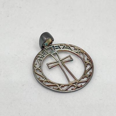 LOT 90J: Sterling Silver Jewelry - Two Size 6 Rings and "Believe" Cross Pendant