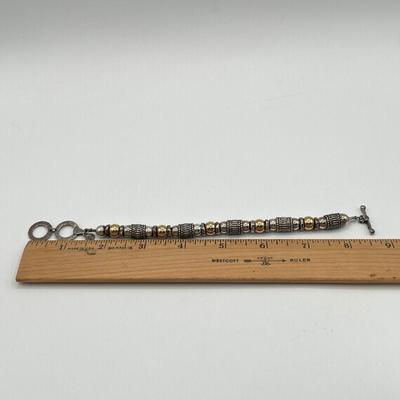 LOT 92J: Silpada Sterling Silver and Gold Filled Bali Bead Bracelet - 37.4 gtw