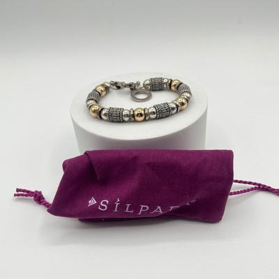 LOT 92J: Silpada Sterling Silver and Gold Filled Bali Bead Bracelet - 37.4 gtw