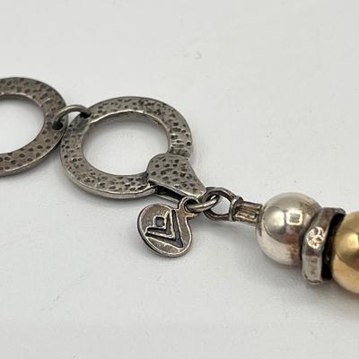 LOT 92J: Silpada Sterling Silver and Gold Filled Bali Bead Bracelet - 37.4 gtw