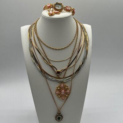 LOT 94J: Gold Tone Necklaces and More