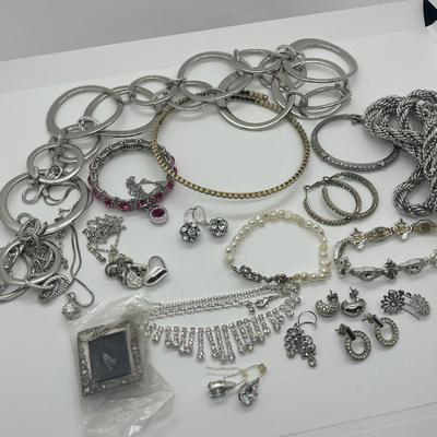 LOT 151J: Big Lot of Silver Tone Costume Jewelry