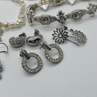 LOT 151J: Big Lot of Silver Tone Costume Jewelry