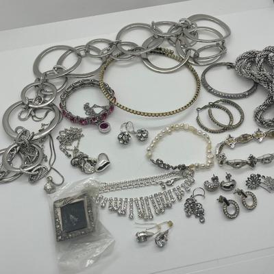 LOT 151J: Big Lot of Silver Tone Costume Jewelry
