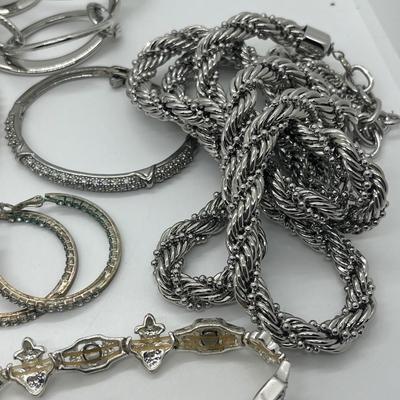LOT 151J: Big Lot of Silver Tone Costume Jewelry