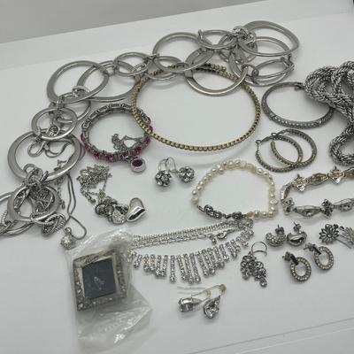 LOT 151J: Big Lot of Silver Tone Costume Jewelry