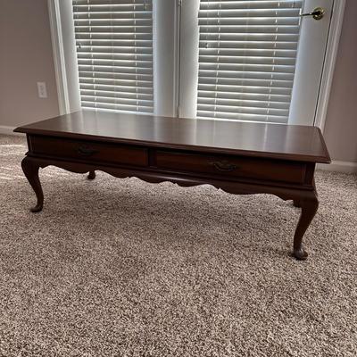 LOT 170L: Vintage Ethan Allen Coffee Table w/ Bookcase & Side Table