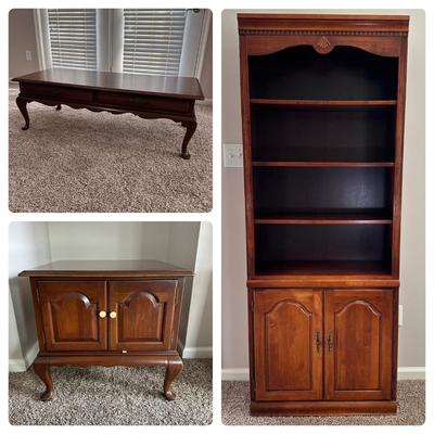 LOT 170L: Vintage Ethan Allen Coffee Table w/ Bookcase & Side Table