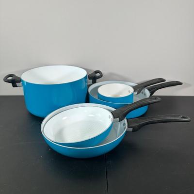 LOT 180K: Silverstone Cookware Blue Pots & Pans Set
