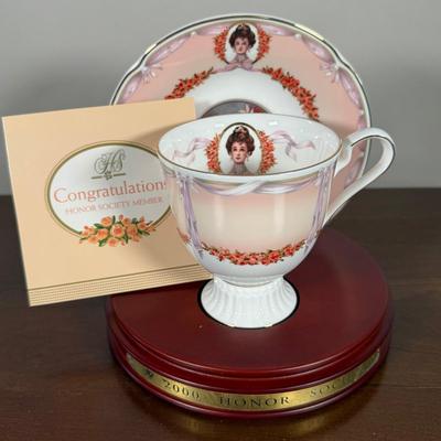 LOT 186L: Avon Honor Society Mrs. P.F.E. Albee Commemorative Tea Cup & Saucer Sets w/ Boxes - 1998-2001, 2004